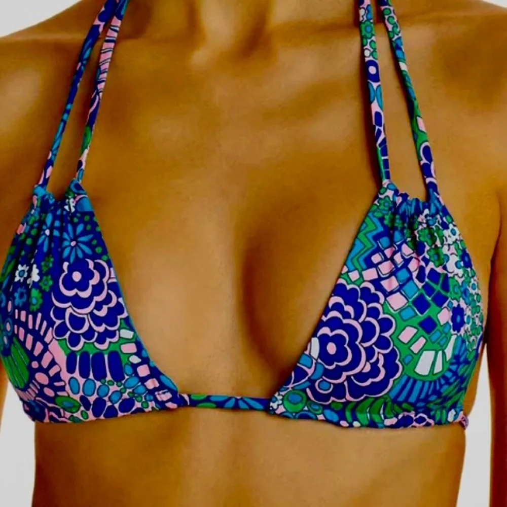 NWT Frankie’s bikini good vibes in electric blue green pink string high rise L/M